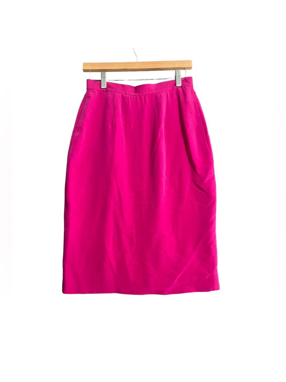 VTG Womens Skirt Size 6 Fuchsia 100% Silk Knee Length Lined Classy Career Work